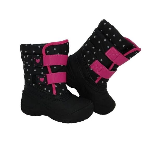 Wonder Nation Toddler Girls Pre-owned Blk/Pink Faux Fur Lined Snow Boots- sz. 7T - Picture 1 of 6